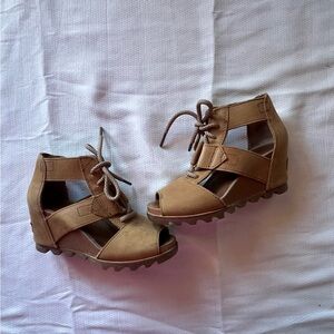 Sorel Tan Wedge Sandals with Lace-Up Detail